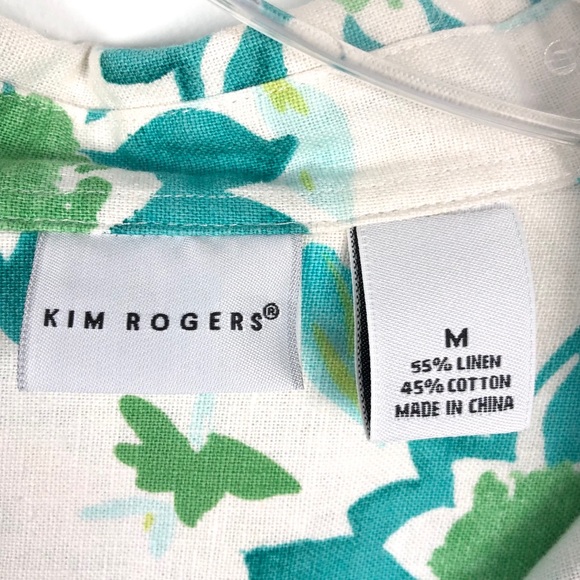 Kim Rogers Linen & Cotton Floral Button Down Top with Roll Tab Sleeves - Picture 3 of 12